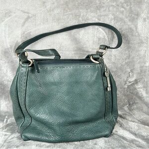 Fossil 1954 Green Leather Shoulder Bag with Key Soft Pebbled Multiple Pockets